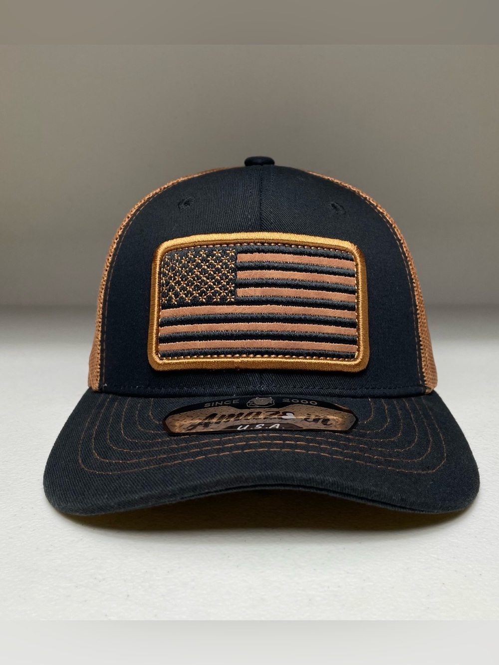 USA Flag Embroidered Patch Baseball Cap, Black, Snapback Mesh Hat